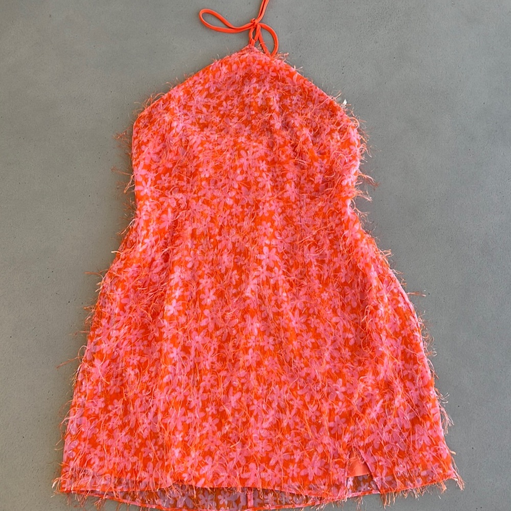 Wild Fable orange and pink floral fringe dress